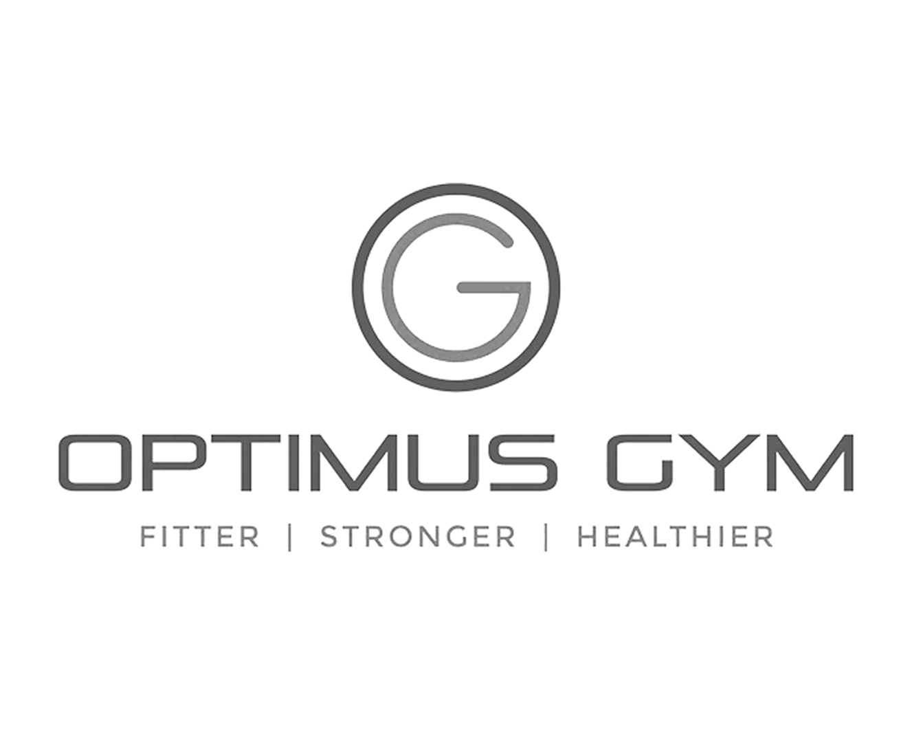 Logo of Optimus Gym with a circular emblem containing a stylized 'G' and the text 'Fitter | Stronger | Healthier' underneath.