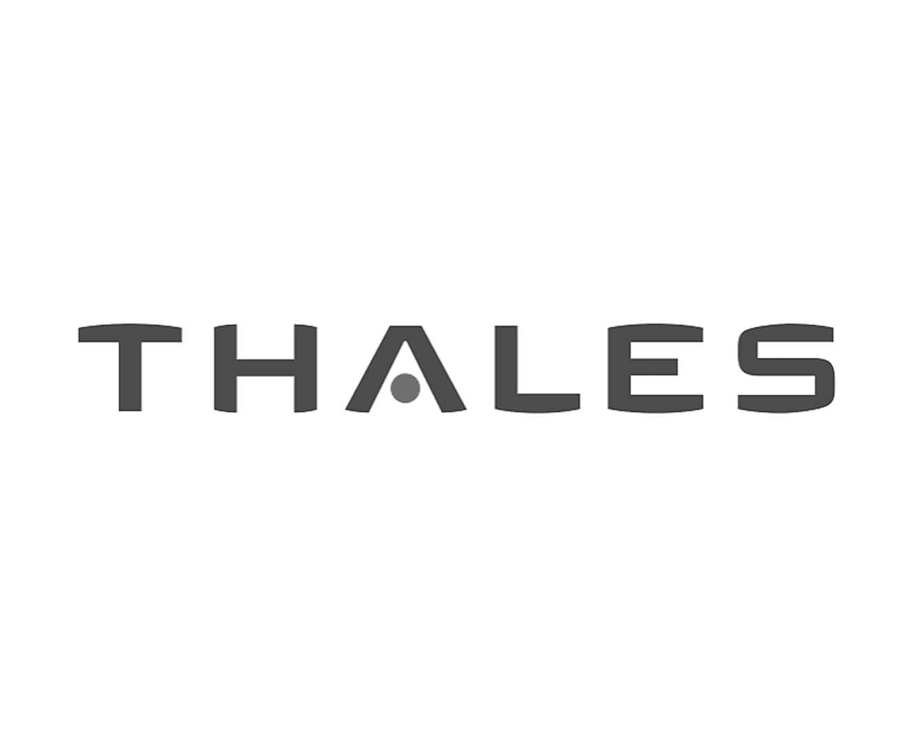 Logo with the word 'THALES' in gray stylized letters on a white background.