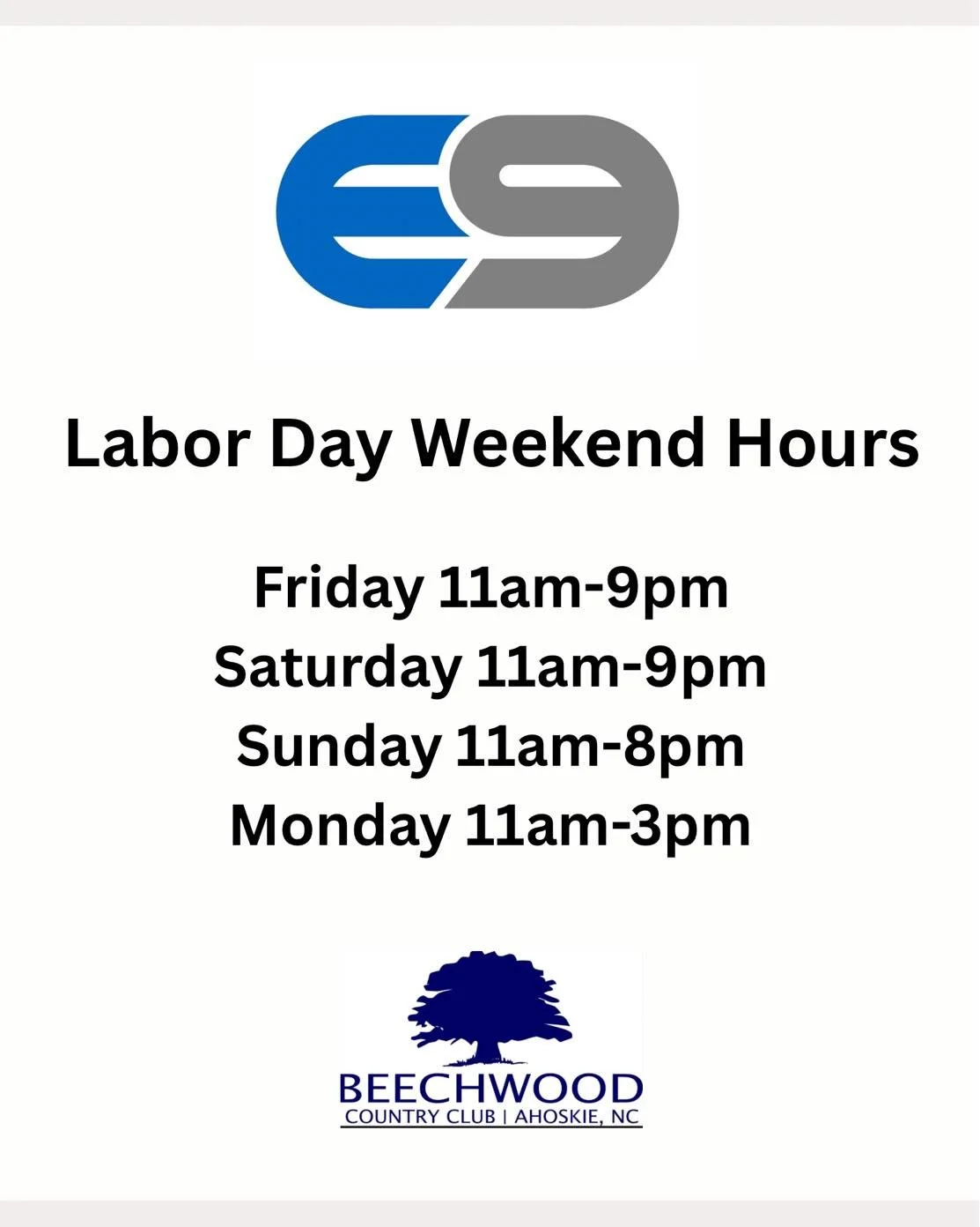 We have extended hours for the  E9 for the holiday weekend! Come join us and for great food and beautiful weather.