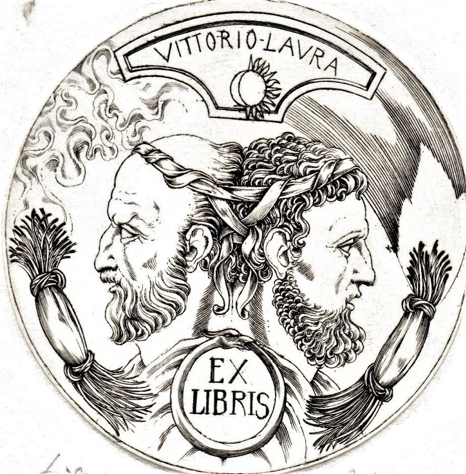 Ex Libris Vittorio Laura, 2010. Bulino su rame, mm 78