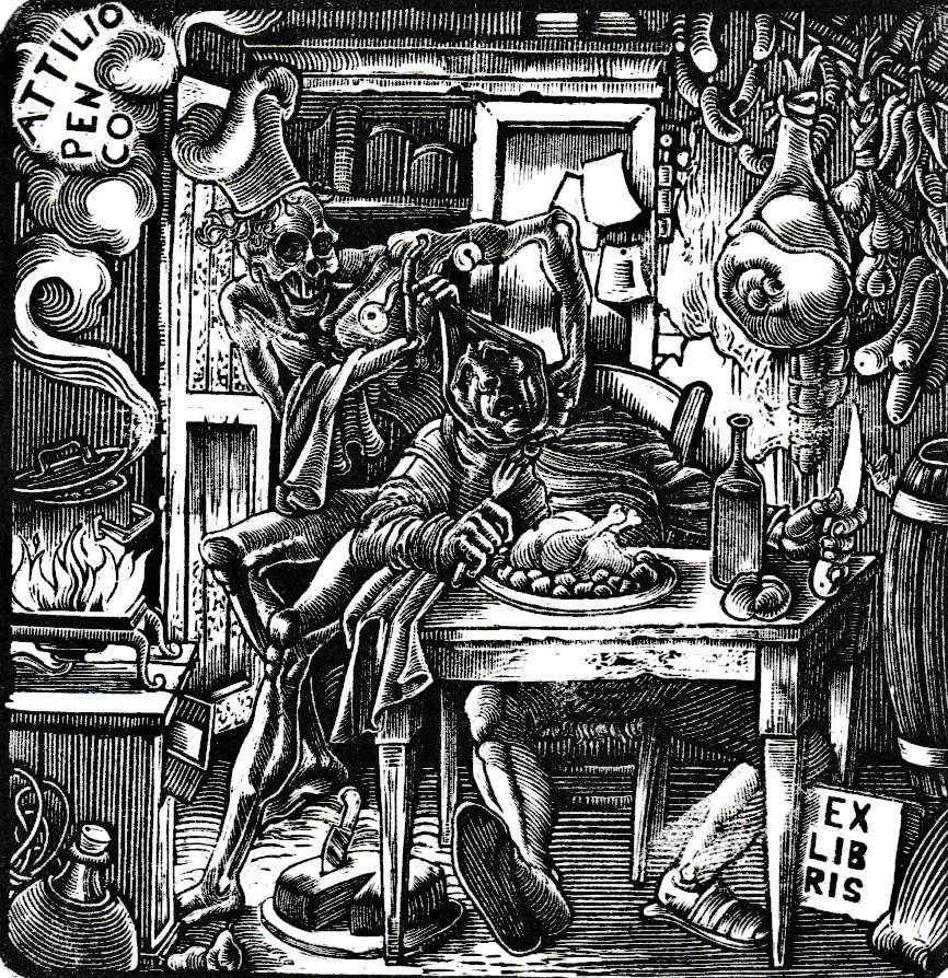 Ex Libris Attilio Penco, 2012. Xilografia su legno di testa, mm 76x76