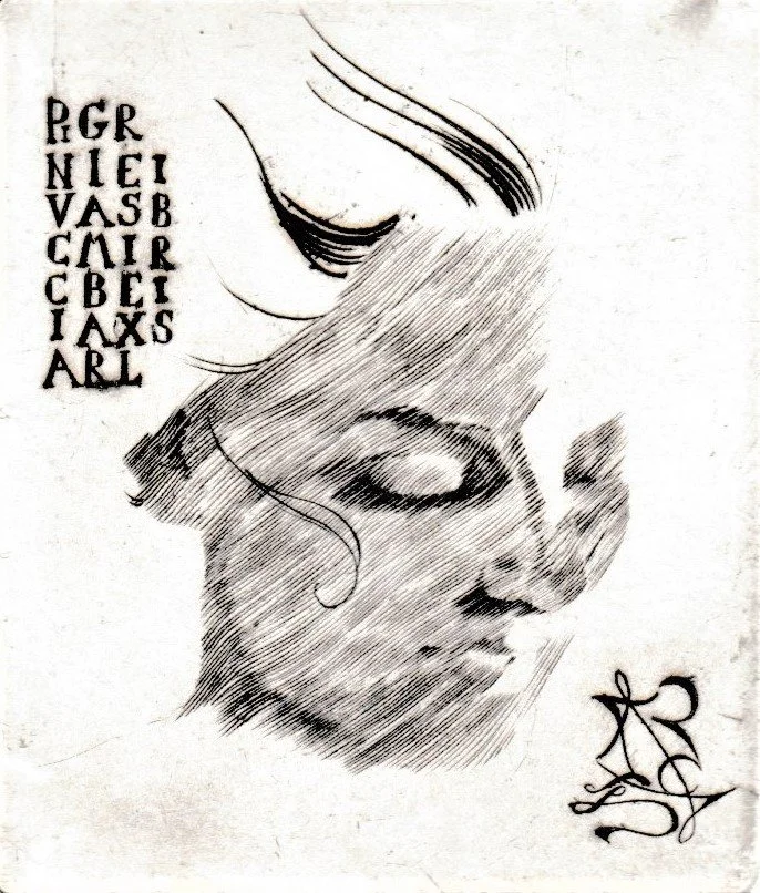 Ex Libris Cristina, 1993. Bulino su rame, mm 59x70