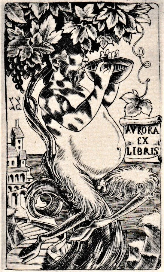 Ex Libris Aurora, 1995. Bulino su rame, mm 48x80