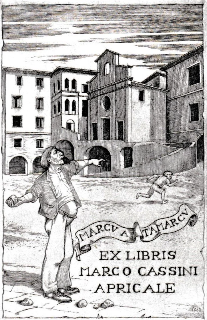 Ex Libris Marco Cassini, 2009. Bulino su rame, mm 64x97