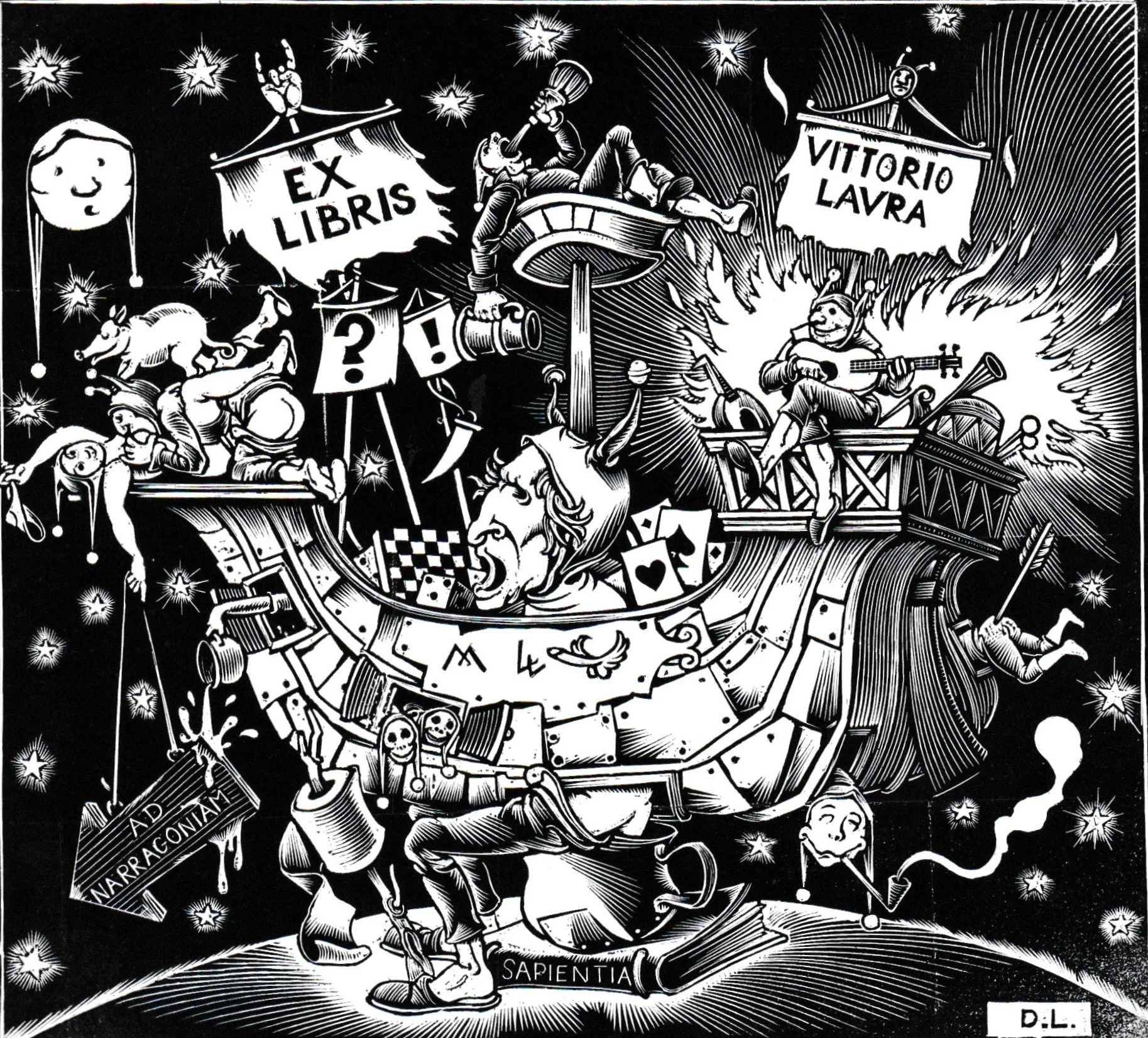 Ex Libris Vittorio Laura, 2017. Xilografia su legno di testa, mm 152x143