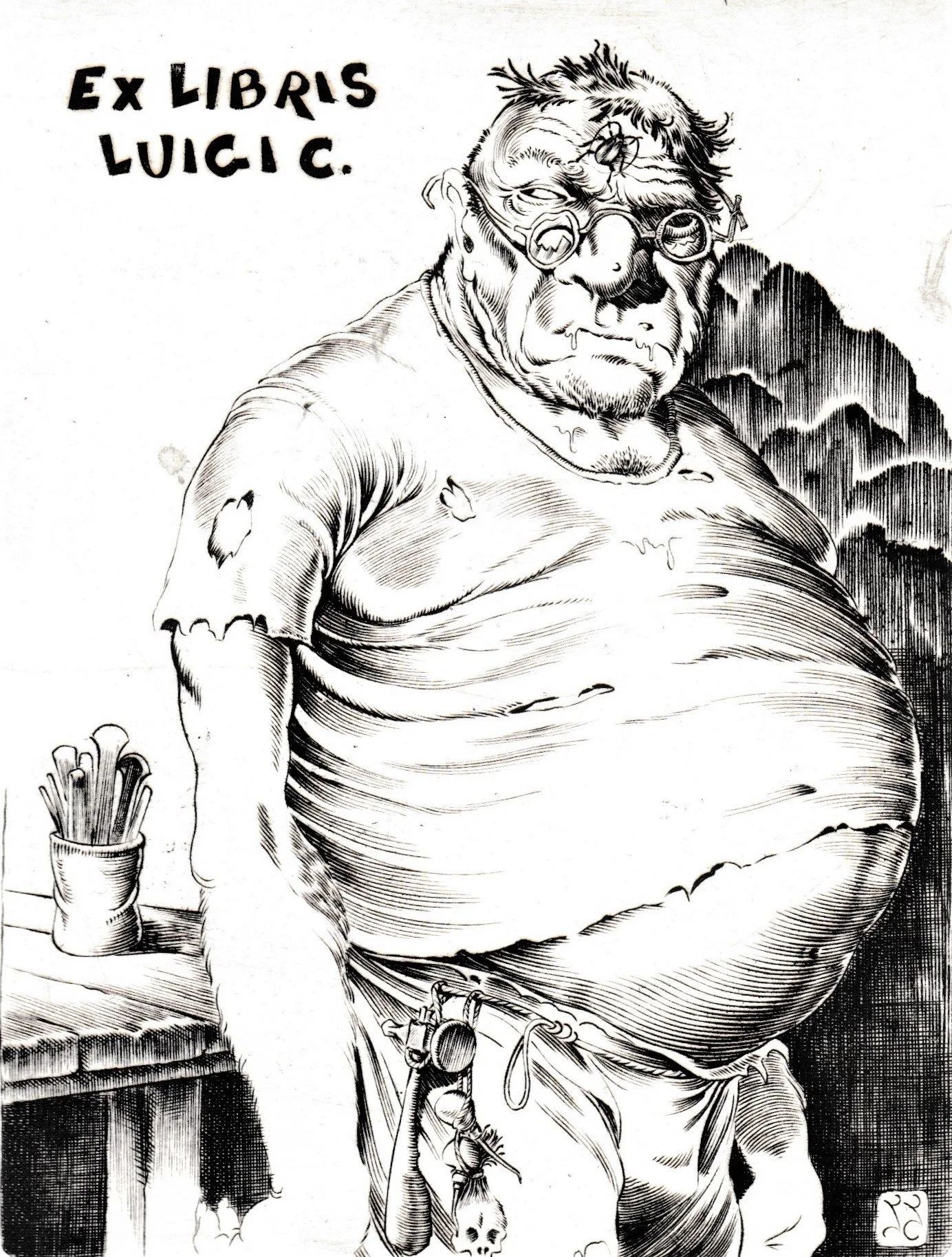 Ex Libris Luigi C., 1998. Bulino su rame, mm 122x157