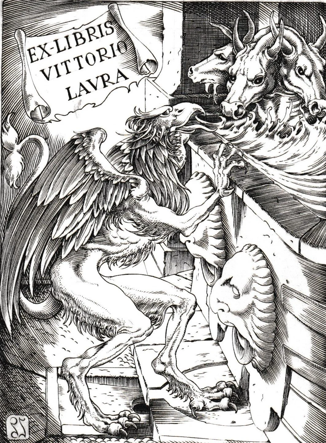 Ex Libris Vittorio Laura, 2015. Bulino su rame, mm 92x127