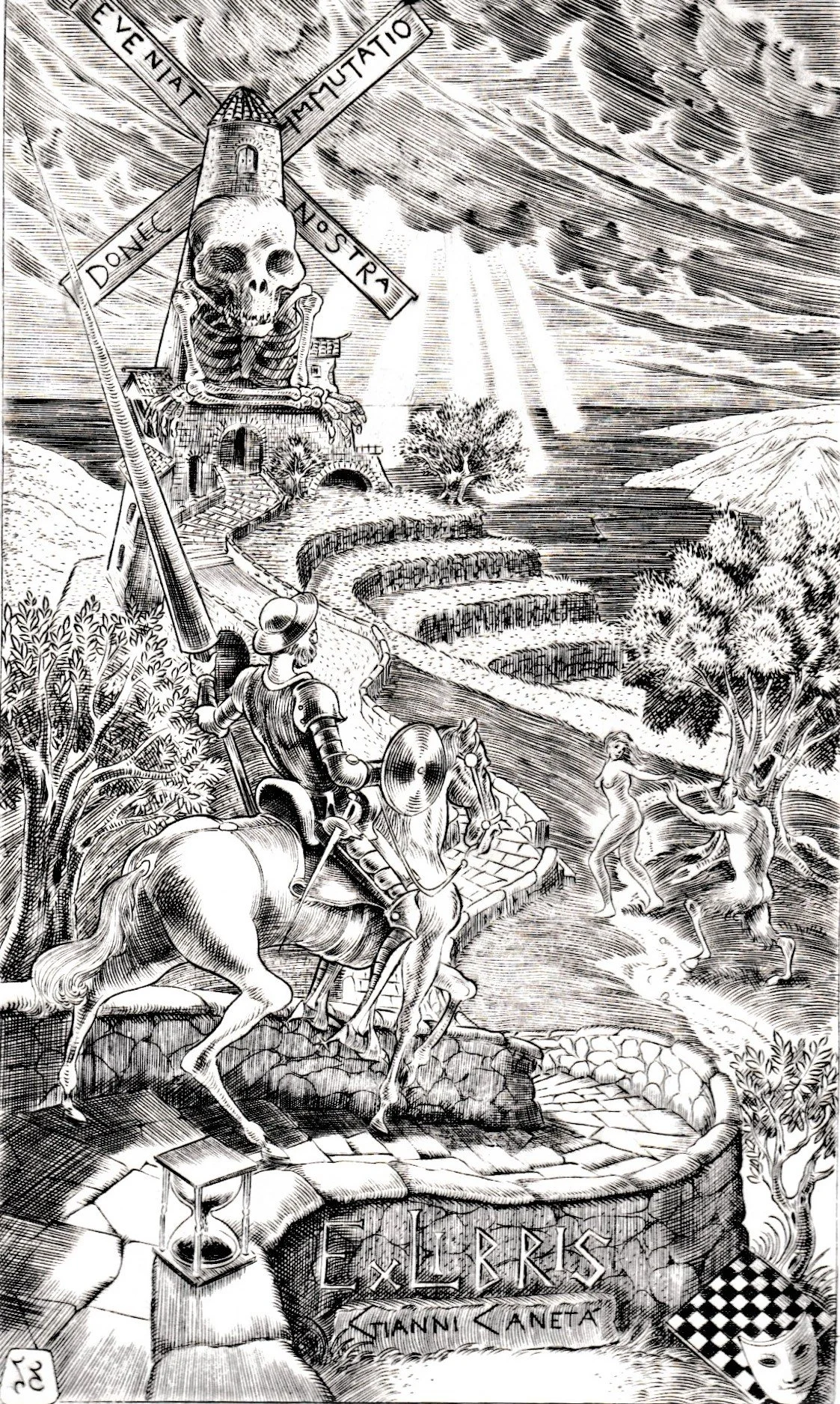 Ex Libris Gianni Canetà, 1994. Bulino su rame, mm 99x164