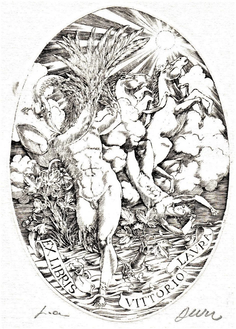 Ex Libris Vittorio Laura, 2009. Bulino-acquaforte su rame, mm 74x106