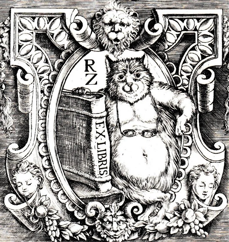 Ex Libris R.Z., 2011. Acquaforte-bulino su rame, mm 73x74