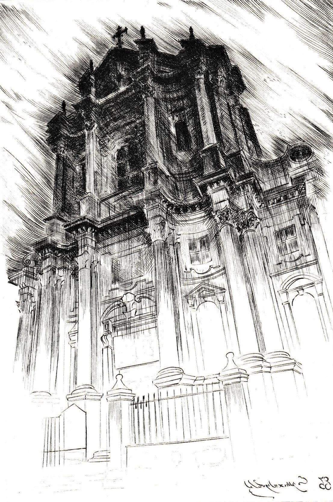 Duomo di Chieri, 1993. Bulino su rame, mm 112x147