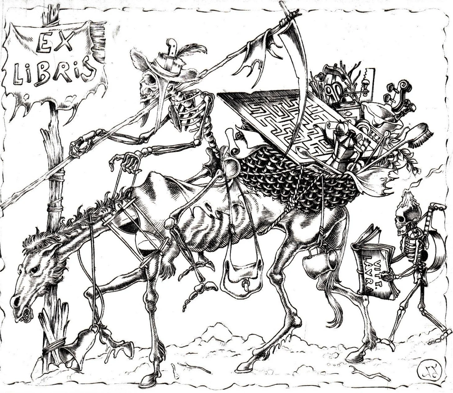 Ex Libris Vittorio Laura, 2007. Bulino su rame, mm 128x109