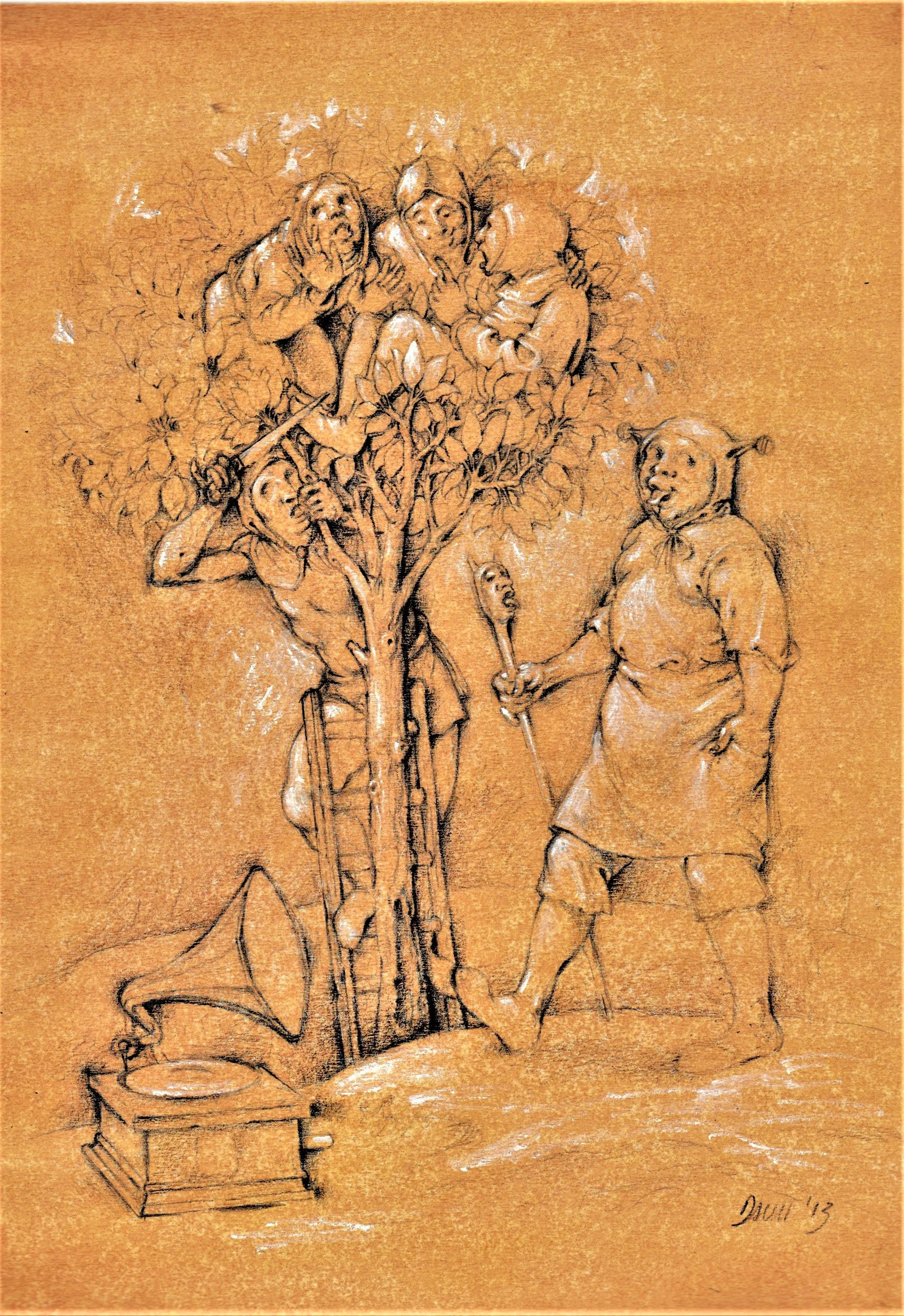 Cap.19, Delle ciarle, 2013. Tecnica mista su carta, mm174x250