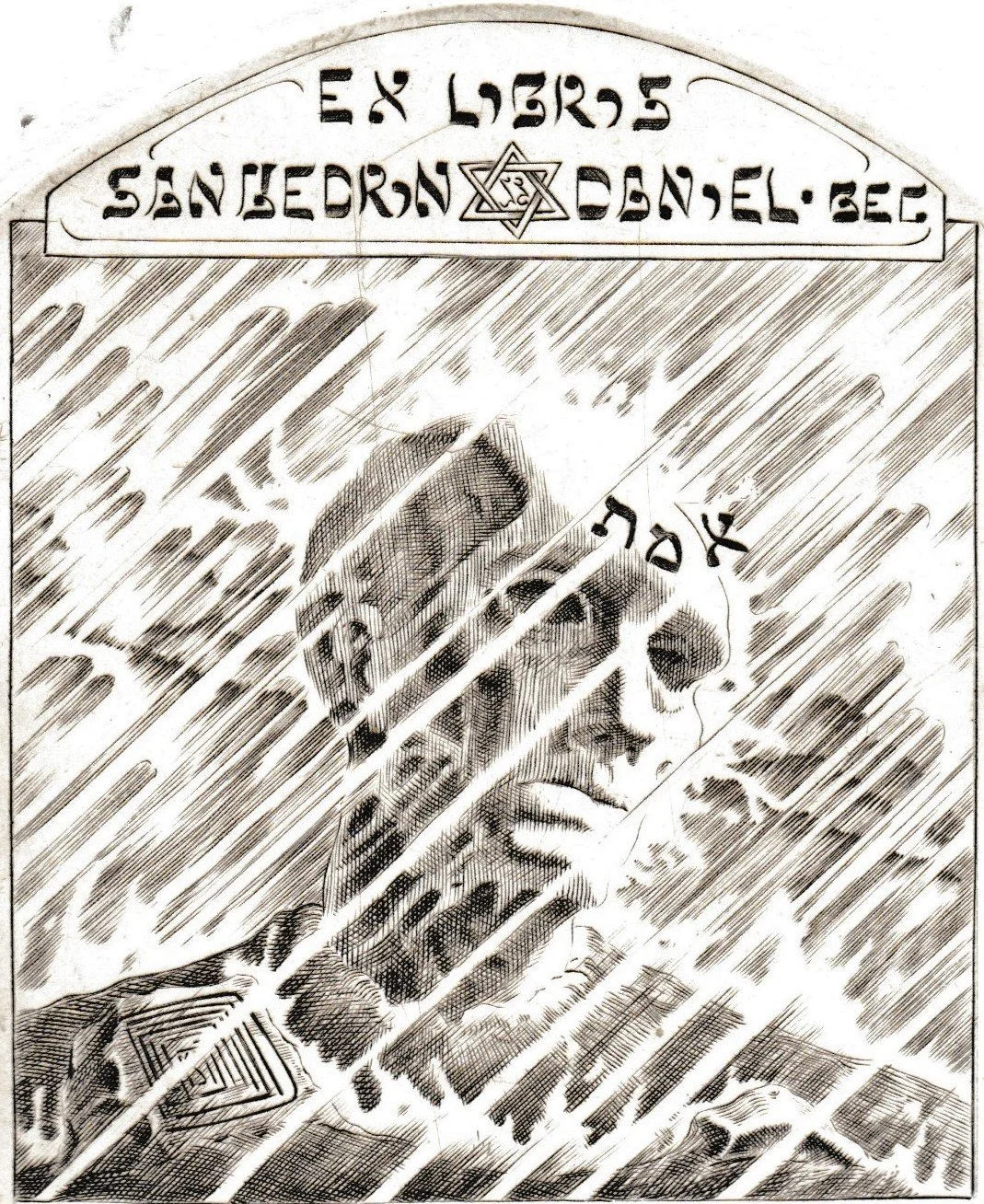 Ex Libris Daniel Bec, 1994. bulino su rame, mm 93x113