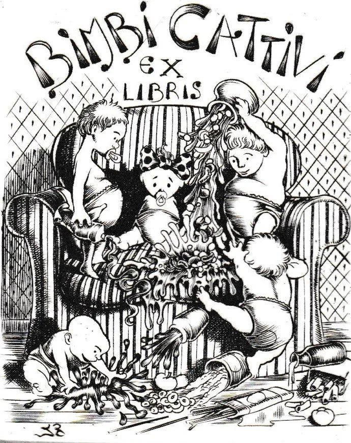 Ex Libris Bimbi Cattivi, 1998. Bulino su rame, mm 61x78