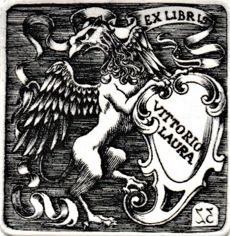 Ex Libris Vittorio Laura, 2000. Bulino su rame, mm 38x40