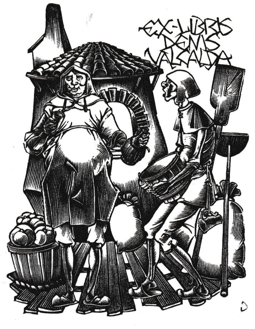 Ex Libris Denis Valcalda, 2012. Xilografia su legno di testa, mm 78x100