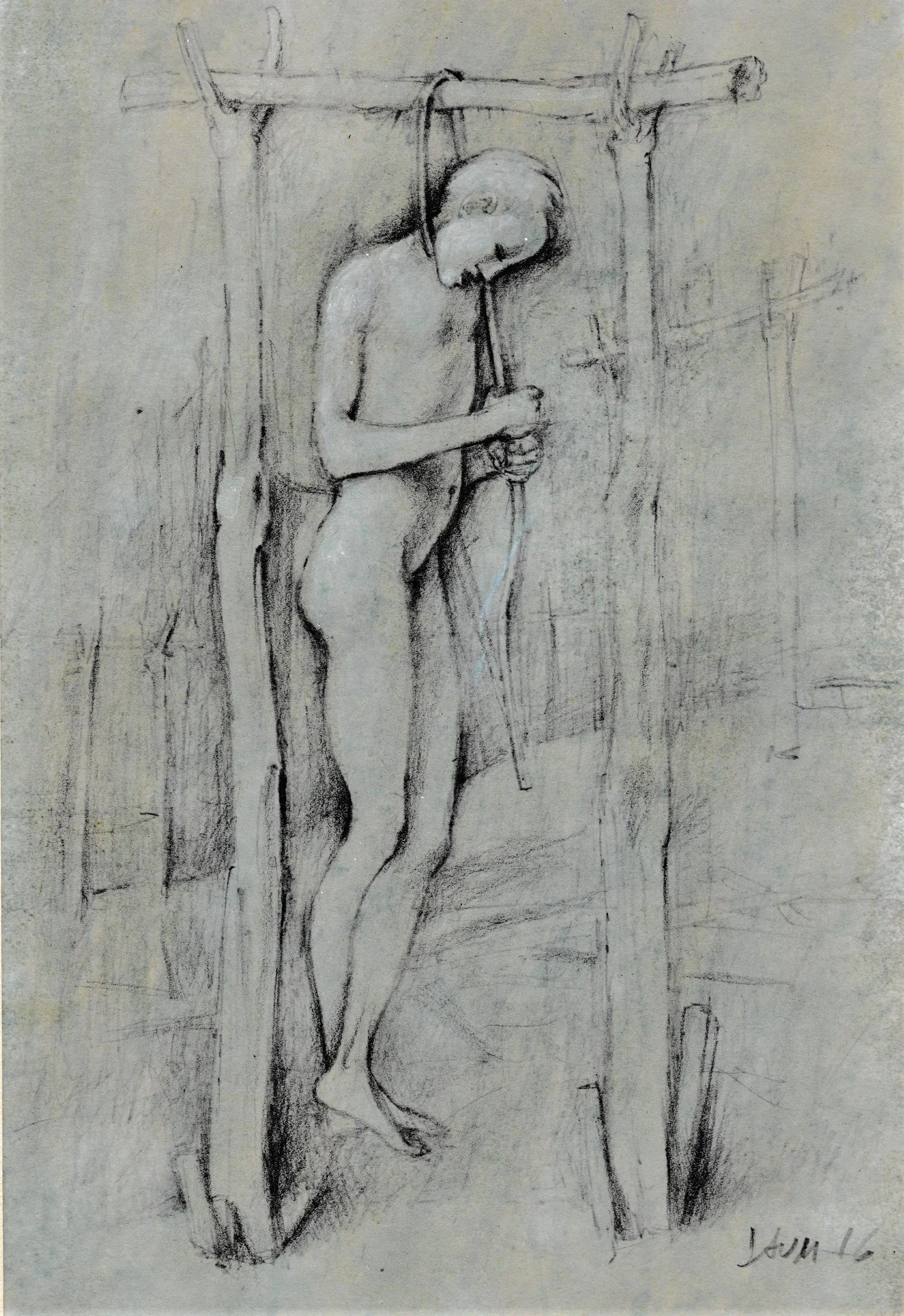 Autoimpiccagione, 2016. Tecnica mista su carta, mm 130x190