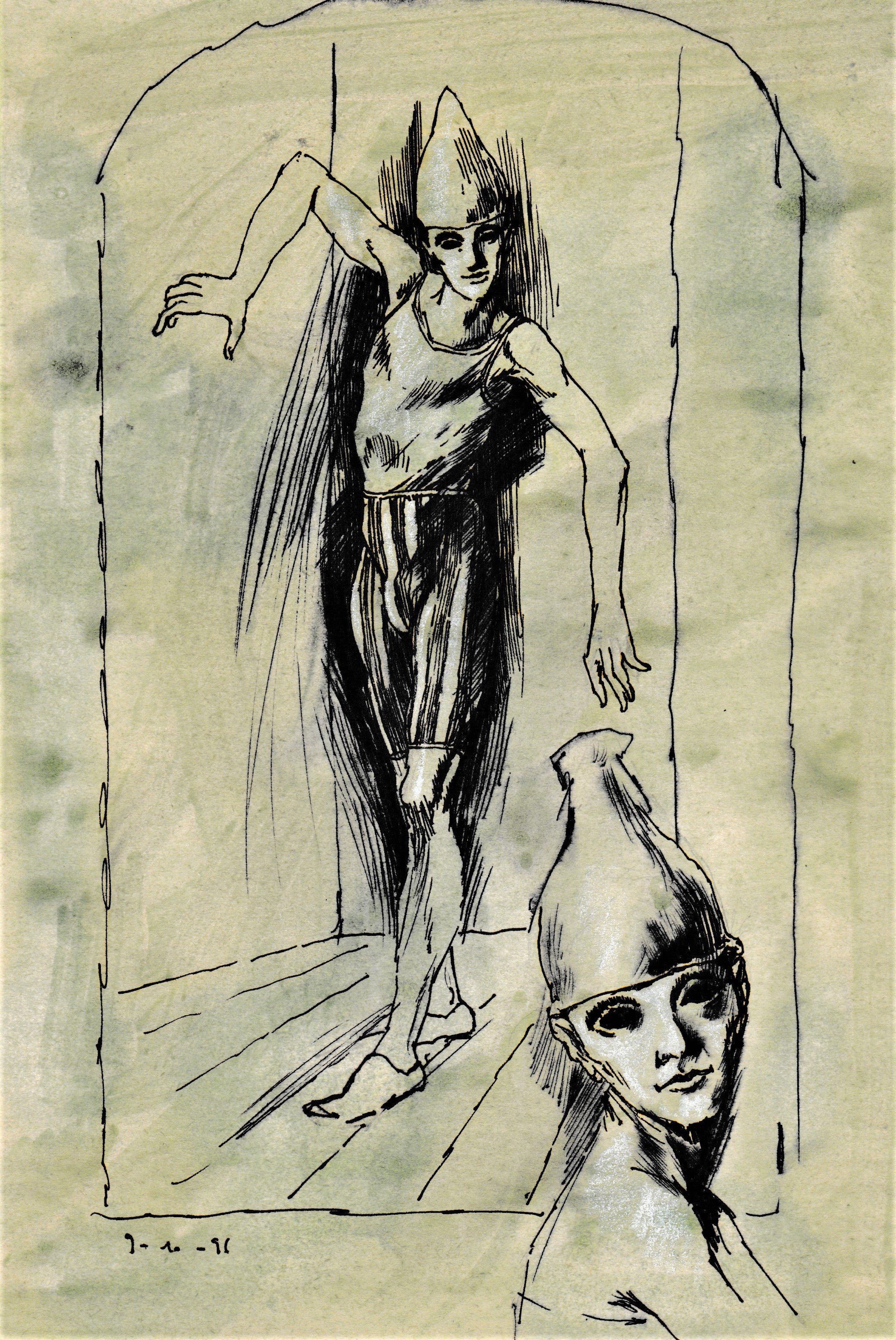 Saltinbanchi, 1996. Penna su carta preparata, mm183x266