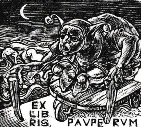 Ex Libris Pauperum, 2012. Xilografia su legno di testa, mm 40x37