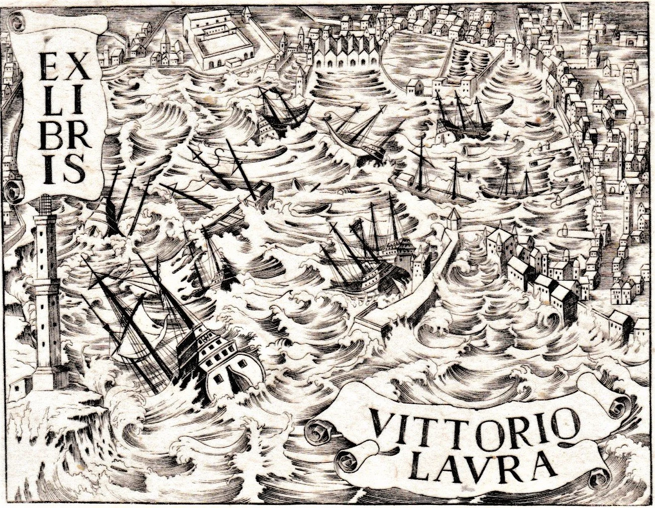Ex Libris Vittorio Laura, 2019. Bulino su rame, mm 114x90