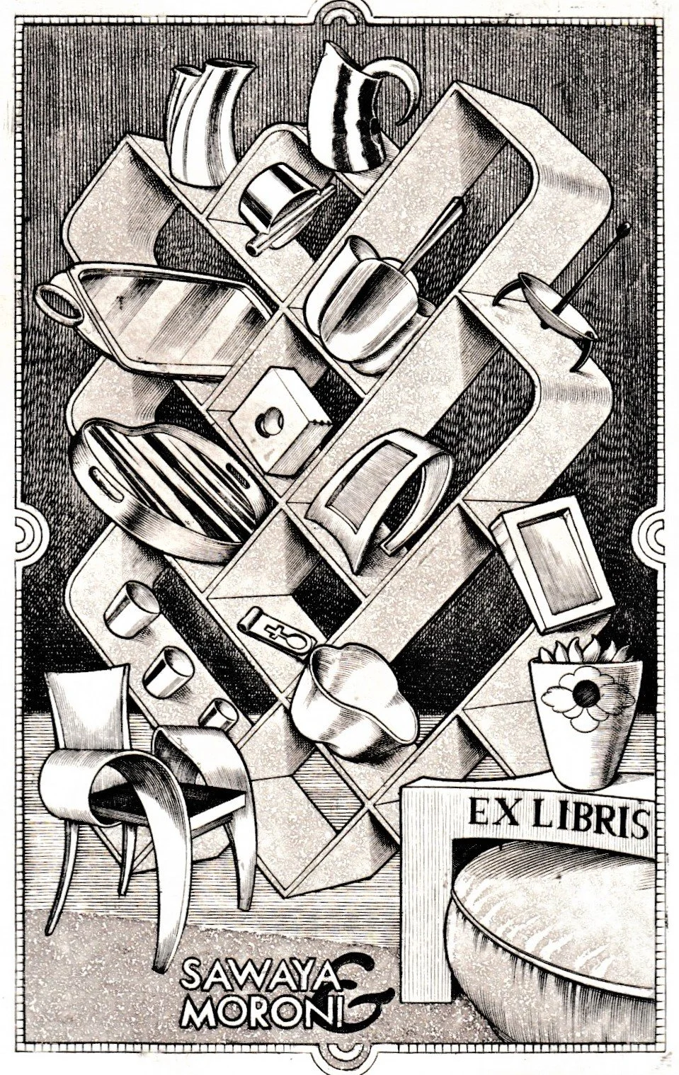 Ex Libris Savaya e Moroni, 2020. Bulino-acquatinta su rame, mm 86x132