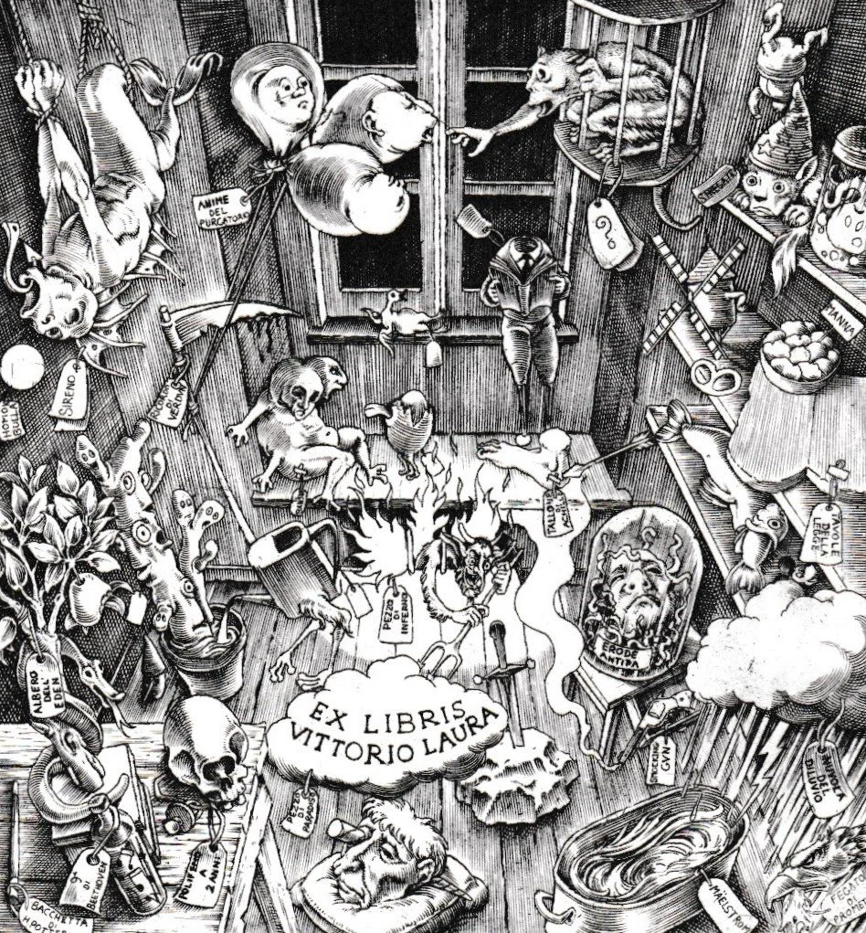 Ex Libris Vittorio Laura, 2013. Bulino su rame, mm 87x94