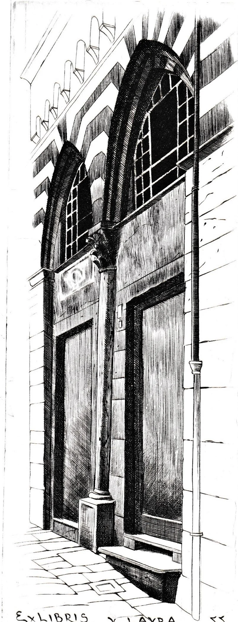 Ex Libris Vittorio Laura, 2006. Bulino su rame, mm 72x179