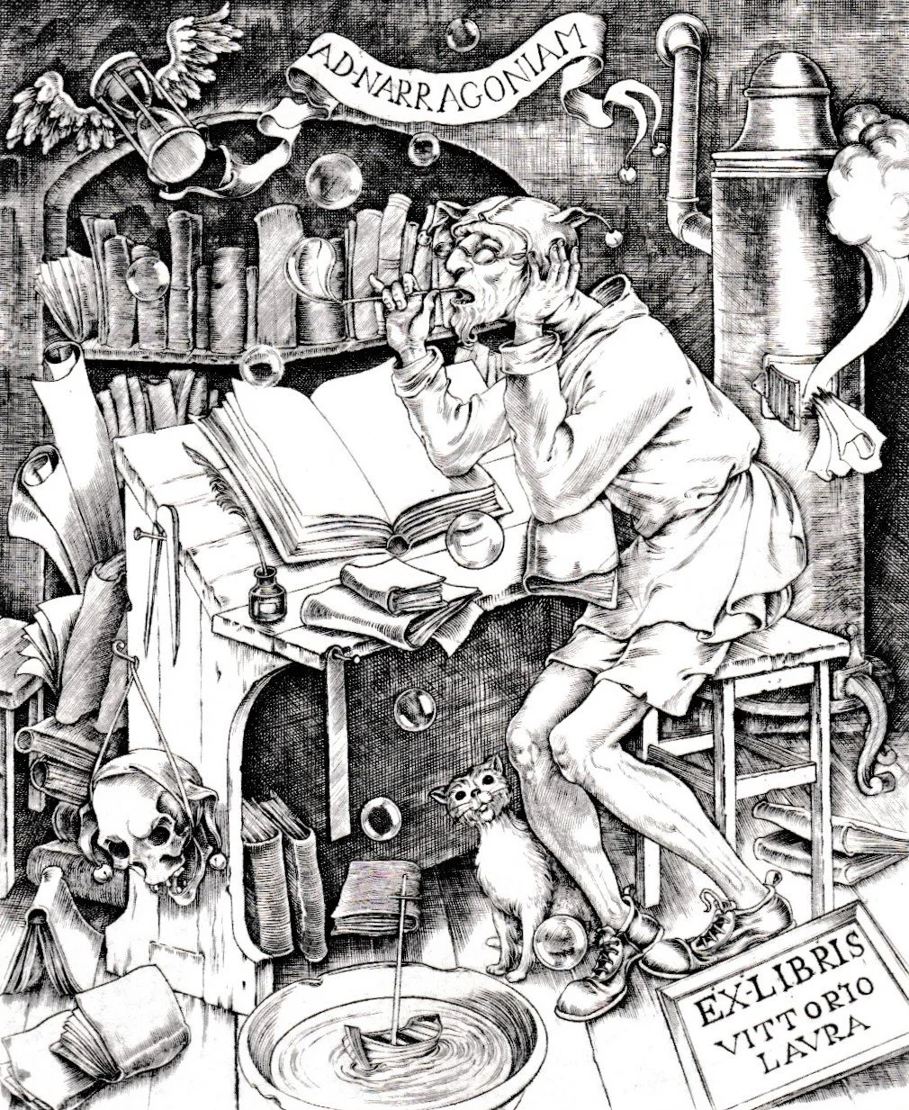 Ex Libris Vittorio Laura, 2011. Bulino su rame, mm 93x113