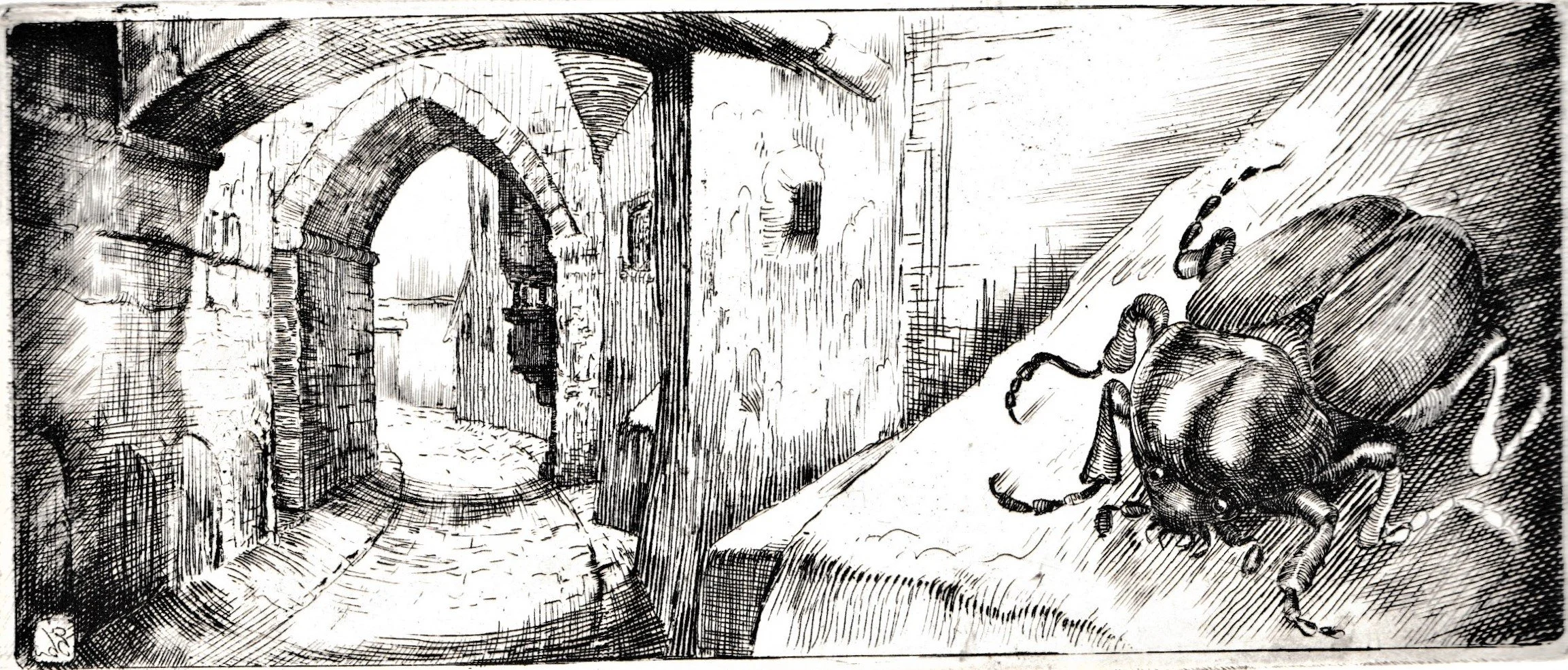 Vico dietro il coro delle Vigne, 1996. Acquaforte-bulino su rame, mm 197x84