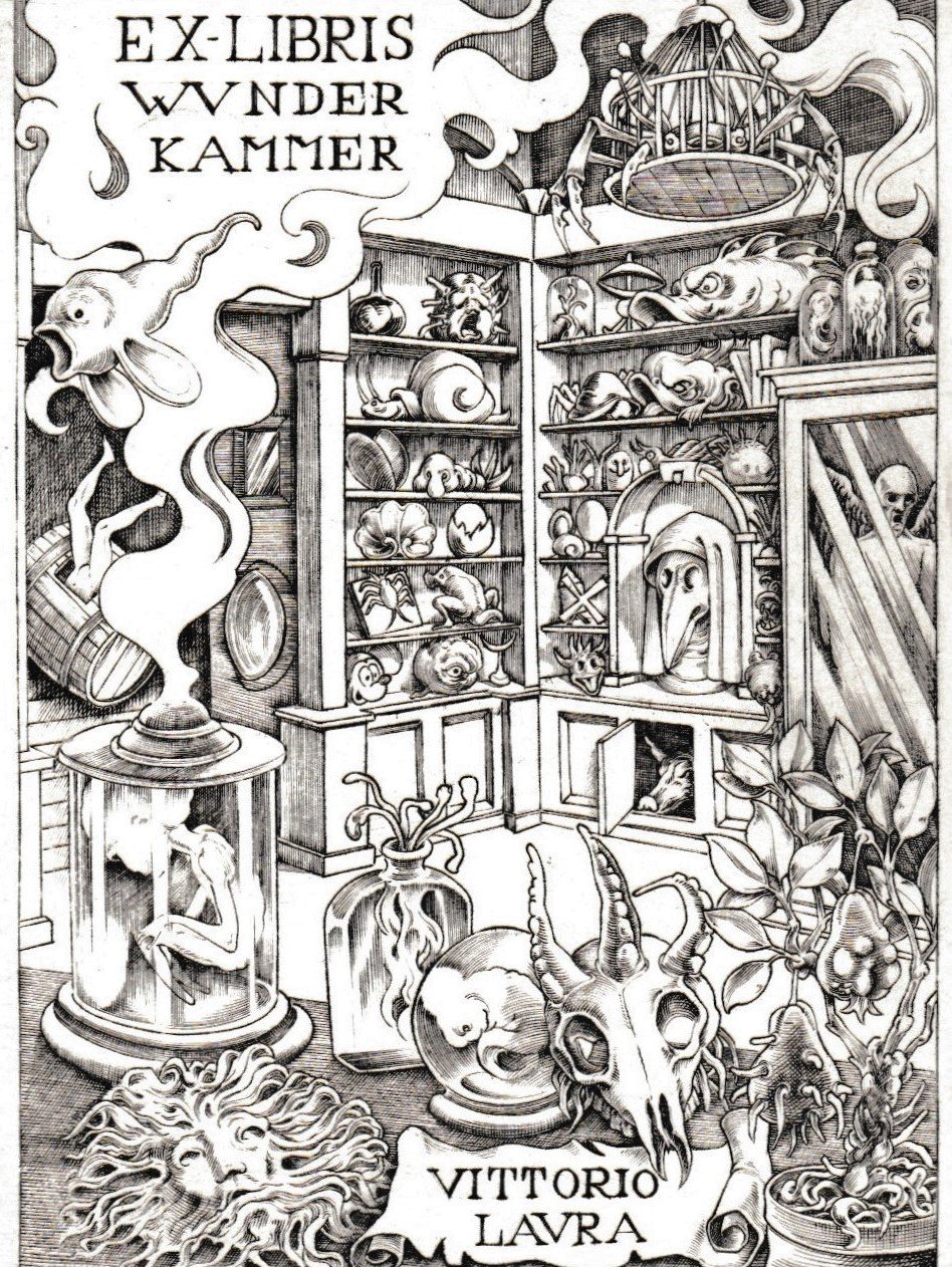 Ex Libris Vittorio Laura, 2012. Bulino su rame, mm 83x112