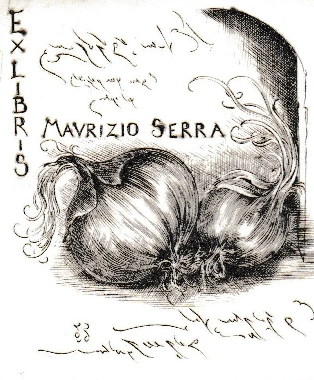 Ex Libris Maurizio Serra, 1993. Bulino su Rame, mm 57x67
