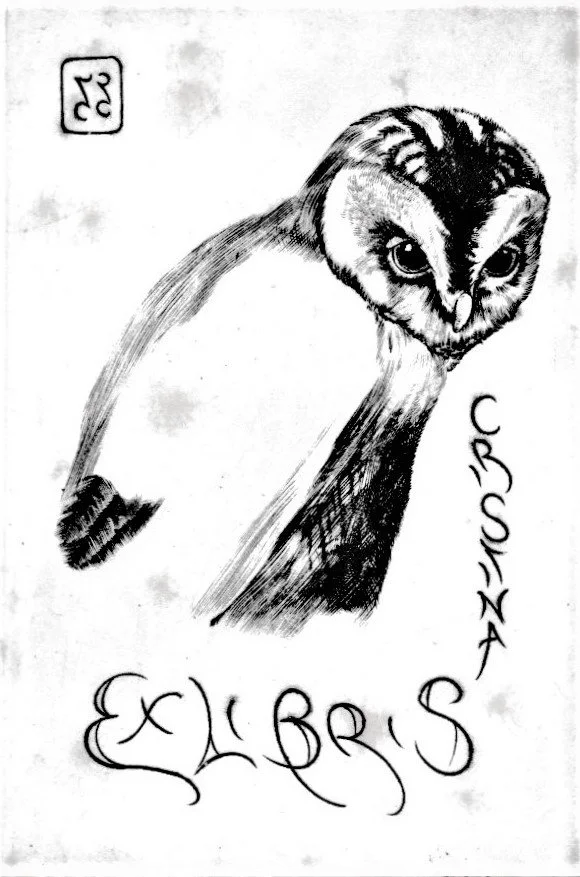 Ex Libris Cristina, 1992. Bulino su argento, mm 50x75
