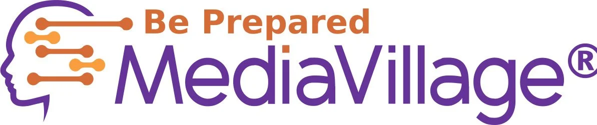 Logo with text 'Be Prepared MediaVillage' and a stylized purple and orange brain graphic.