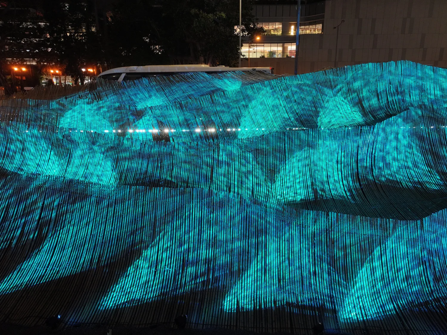 Enchanting Illuminwaves light and bamboo installation