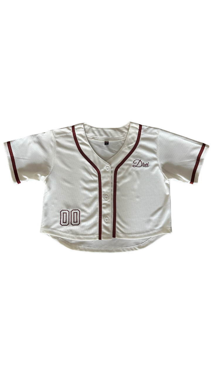 (Cream/Burgundy) Cropped Baseball Jersey