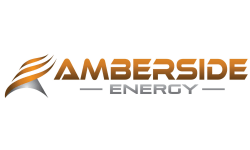 Logo of Amberside Energy with stylized leaf and wave design in black and orange.