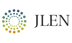 JLEN logo with a circular dotted design in green and blue next to the text 'JLEN'