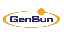 GenSun logo with text and an orange orbit circle.