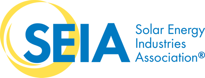 Logo of the Solar Energy Industries Association (SEIA) featuring a yellow and black circular design with the acronym SEIA in blue and the full name in smaller blue text.