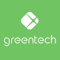 Green background with a white geometric logo and the text 'greentech' underneath.