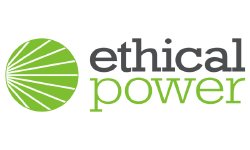 Logo of Ethical Power with a green circular icon resembling a tree and the company name in black and green text.