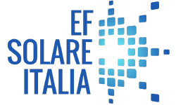 EF Solare Italia logo with blue text and pixelated solar panel design.