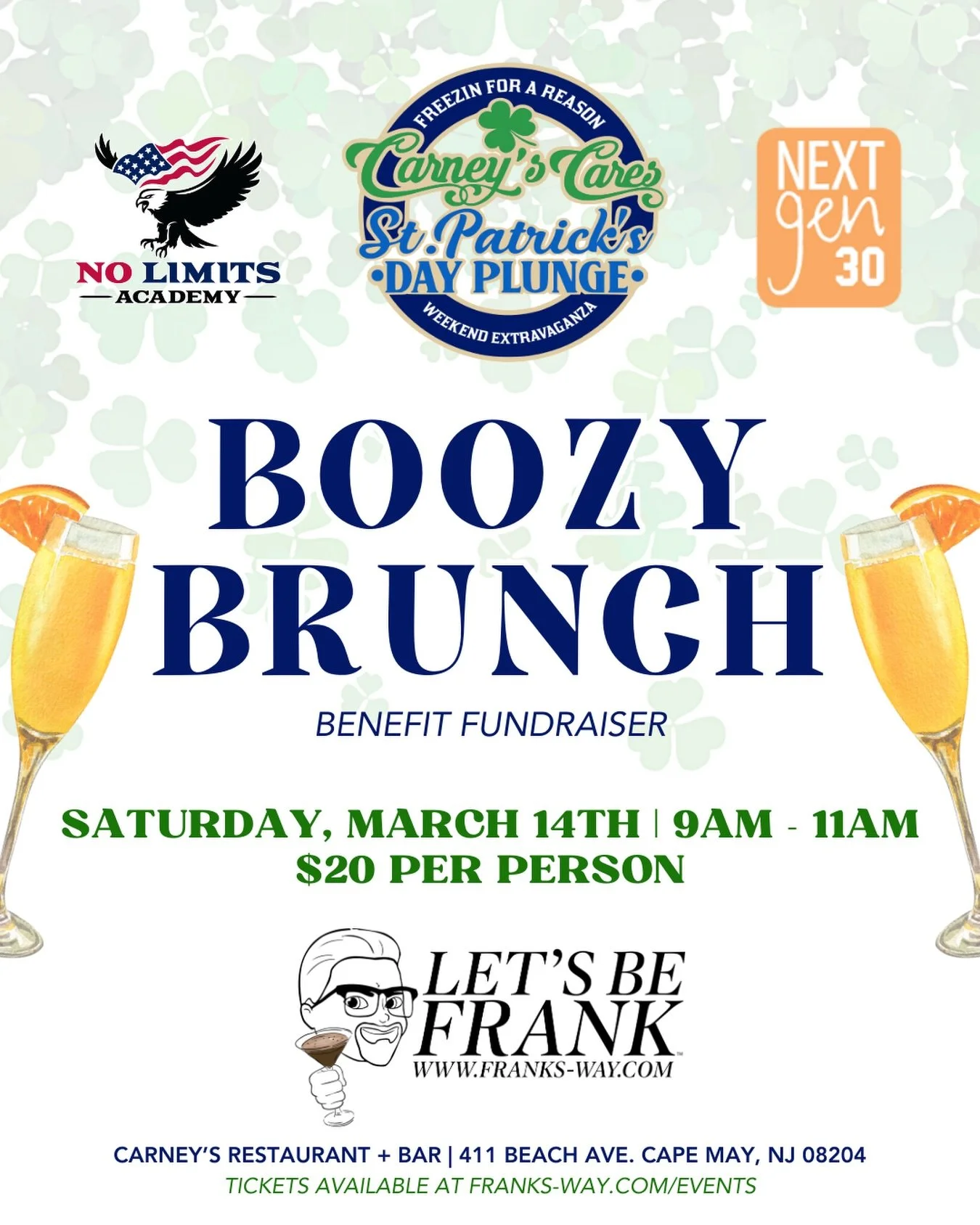 We&rsquo;re back for the Boozy Brunch! ☘️ Saturday, March 14th &bull; 9AM-11AM 

Join us before the plunge and enjoy a Let&rsquo;s Be Frank Espresso Martini or Bloody Mary over an array of all your favorite breakfast bites 🍳

$20 per person with 100