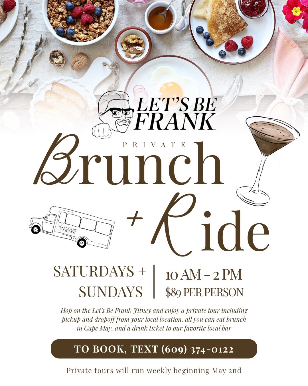 Our private Cape May Brunch &amp; Ride weekend tours kick off in just a few short weeks! 🍸🍳⭐️ DM us or text 609.374.0122 to lock in your next best day out 😎
