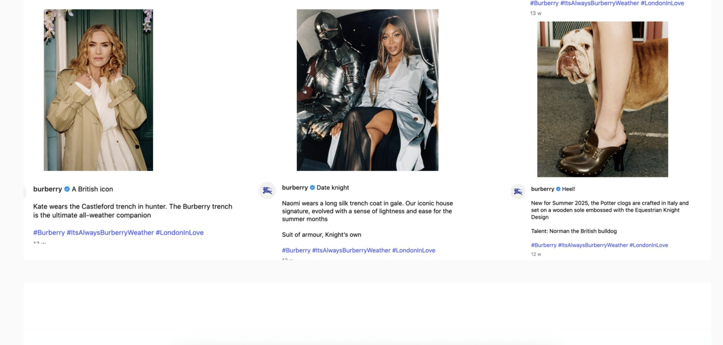 Burberry: Social Media Captions