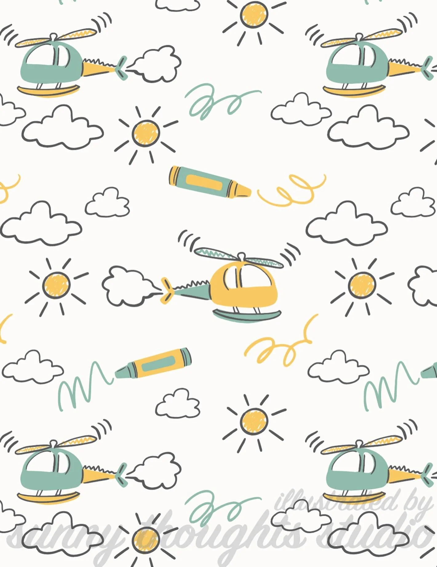 #art #artistsofinstagram #illustration #surfacepatterndesigner #digitalart #digitalartist #pattern #patterndesign #surfacepatterndesign #patternlicensing #kids #hellicopter #sun #cloud #childrenspatterndesign #clothing