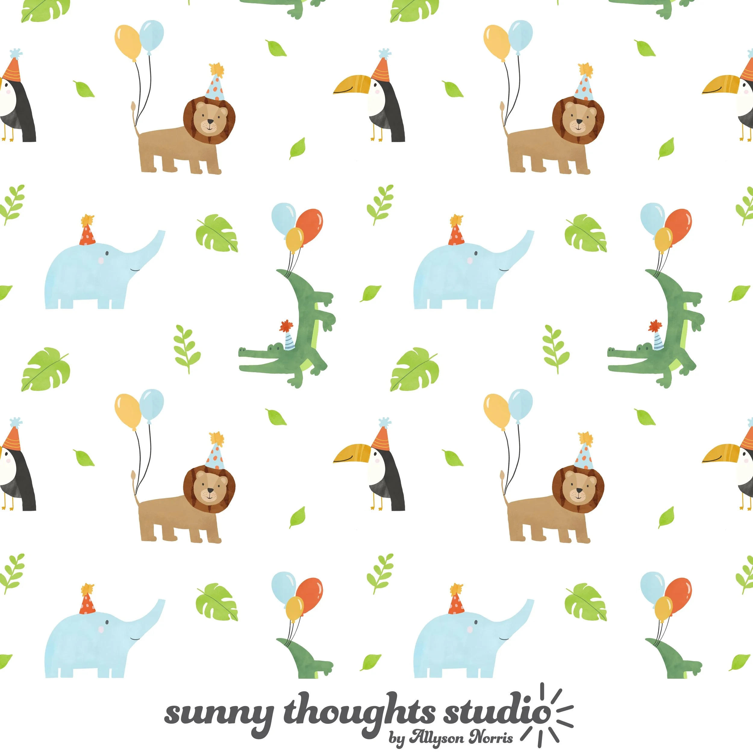 these fun party animals are brand new and available for licensing! this pattern brings ALL the jungle magic and is perfect for the #wildone kids birthday trend! I just think this would look so cute on kid's party plates, gift bags, and wrapping paper