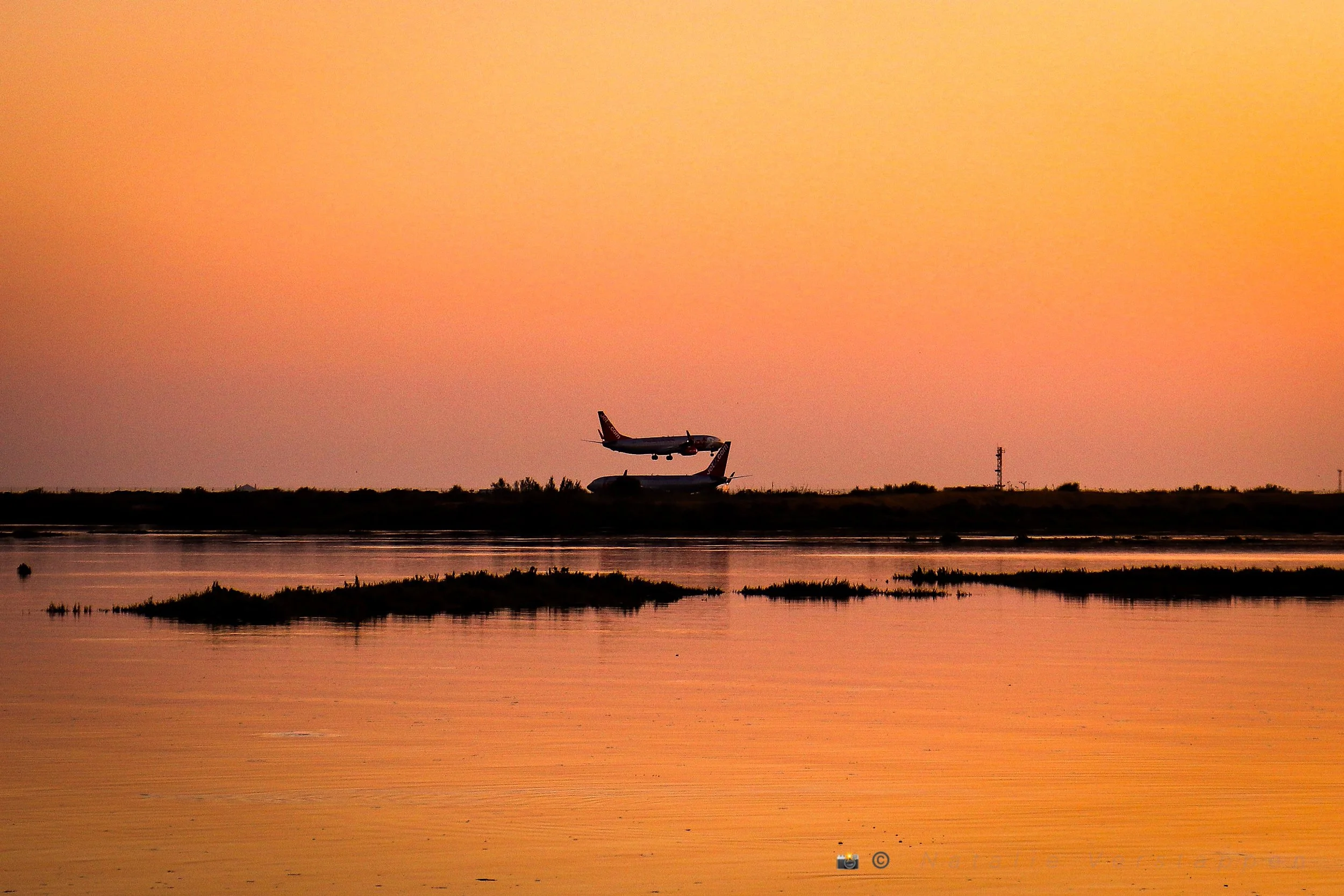 Take off and Landing during golden hour at Faro Airport