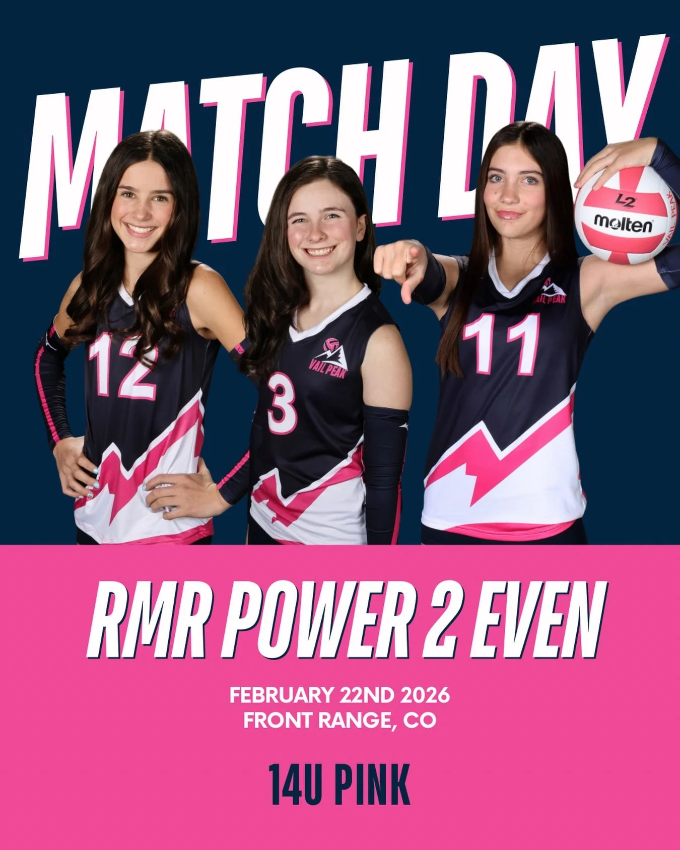Our 14U Pink team is headed to the Front Range to compete in the Power 2 Event tournament.
Good luck, ladies&mdash;play fearless, trust each other, and most of all, have fun. We are so proud of you!

#vailpeakvolleyballclub #vailpeak #rmrpower